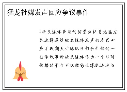 猛龙社媒发声回应争议事件