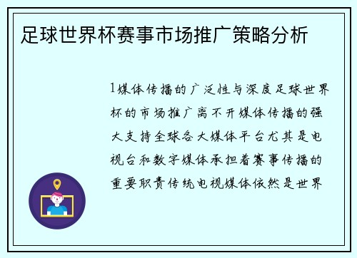 足球世界杯赛事市场推广策略分析